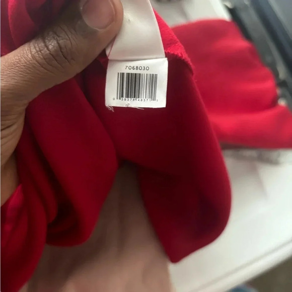 Red Off Shoulder Halter Bow Blouse L Elegant Satin Look Dressy Party Chritmas - Picture 6 of 9